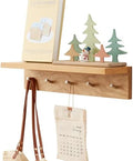 Wall Hooks with Shelf Oak Wood Coat Rack Shelf Wall Mounted, Entryway Shelves with 5 Metal Hangers for Clothes Hats Towel for Bathroom, Bedroom, Living Room (Natural, 20 inches) by RSUWIZ