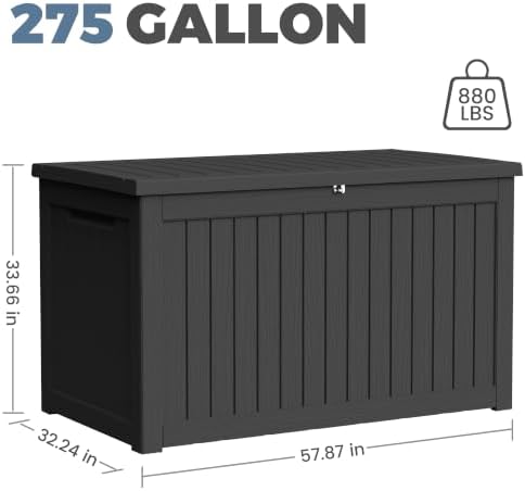 275 Gallon Resin Deck Box-Organization and Storage for Patio Storage Box Outdoor Cushions, Throw Pillows, Garden Tools and Pool Accessories, Black - Image 2