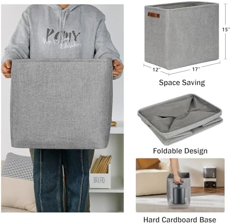 DULLEMELO Large Storage Baskets for Blankets Living Room 51L Canvas Storage Baskets for Organizing 3 Pack Collapsible Baskets Bins for Organizing Home Office with Handles (Grey) - Image 2