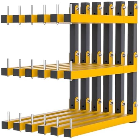 6 PACK Lumber Storage Rack Wall Mount Wood Organizer Storage Racks Heavy Duty Shelf Brackets with 9-Level System 1080 LB Sturdy Folding Garage Wall Shelving, Snowboard Rack for Indoor and Outdoor by Riciakik