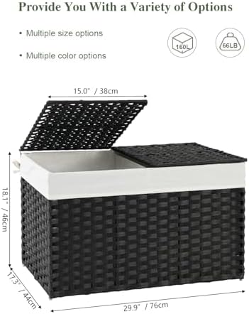 SETVSON Storage Basket with Lid Wicker Baskets for Storage, 160L Black - Image 2