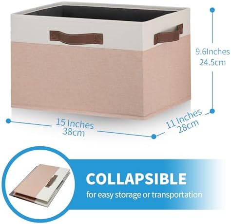 GhvyenntteS Large Fabric Storage Bins 6 Pack, 15x11x9.6 Inch Storage Baskets for Shelves, Foldable Closet Storage Bins for Shelves, Closet Organizers and Storage Boxes, Beige Yellow&White - Image 2