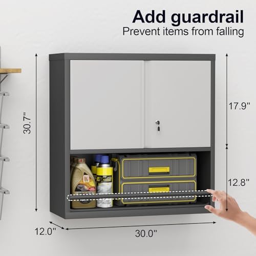 GREATMEET 31" H Metal Garage Storage Cabinets with Doors and Shelves, Lockable Storage Cabinet with Lock, Hanging Cabinets for Wall, Wall Mount Cabinet for Utility Room, Black&Grey - Image 3