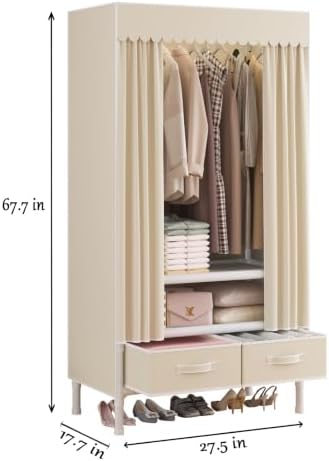 Portable Closet with Drawers 27.5"x17.7"x65.7" Wardrobe Closet Pale Yellow - Image 3