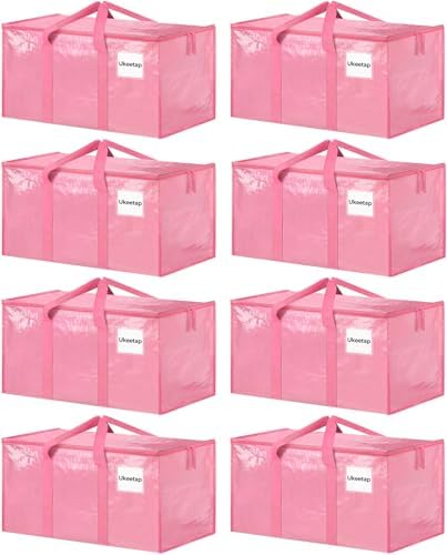 8 Pack Extra Large Clothes Storage Bins with Lids, Moving Bags, Pink by ukeetap