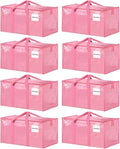 8 Pack Extra Large Clothes Storage Bins with Lids, Moving Bags, Pink by ukeetap