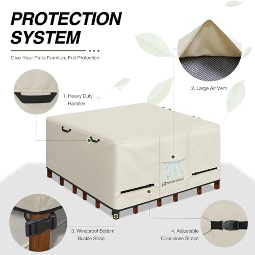 Porch Shield Waterproof Square Patio Table Cover 84 x 84 inch, Beige - Image 4