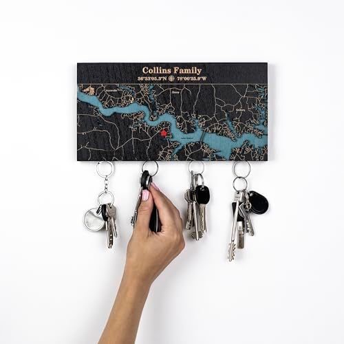 Personalized Wooden Map Key Holder for Wall, Magnetic Key Organizer - Image 5