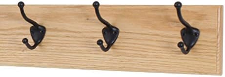 PegandRail Oak Wall Mounted Coat Rack with Bronze Hooks (Natural, 18" x 4.5" with 3 Hooks) by PEG+AND+RAIL