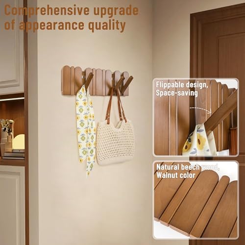 Wall Coat Rack for Entryway: Wooden Modern Heavy Duty 6 Hooks - Image 3