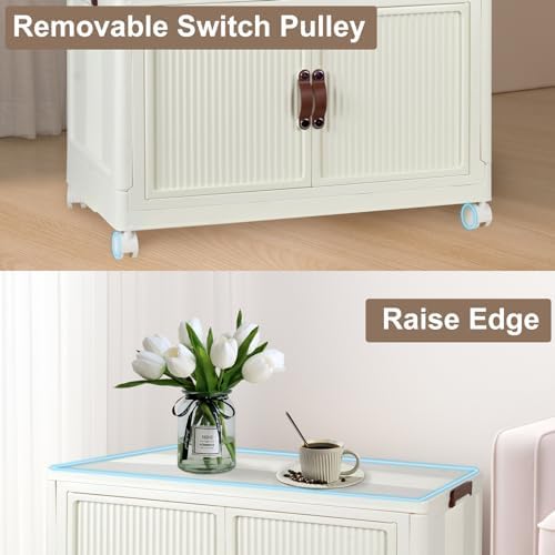 FozsKeylf Stackable Closet Storage Bins, Collapsible Clothes Organizers, Portable Wardrobe Closet with Lids and Doors, Movable Clothes Storage with Coat Hangers, White - Image 6