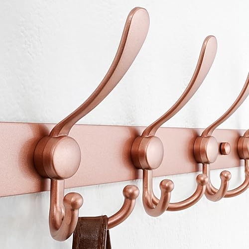 Dseap Coat Rack Wall Mount - 38” Long 10-Tri-Hooks Heavy Duty Coat Hanger Rail Wall Hooks for Hanging Coats Hats Clothing Clothes Purse Mudroom Entryway, Rose Gold, Pack of 2 - Image 2