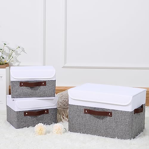 ANMINY Fabric Storage Box Bins with Lids, Gray White, 15"x10"x10", 4 Pack - Image 7