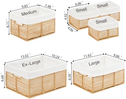 Vagusicc Wicker Storage Basket, 6 Pack Baskets for Organizing, Wicker Baskets with Handle, Rectangular Woven Basket for Storage Shelves, Cube Storage Bins for Closet/Clothes/Dresser, Natural - Image 2