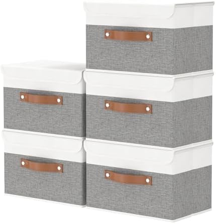 OUTBROS Collapsible Storage Boxes, 15x9.8x9.8 inch (White/Grey, 5-Pack) by OUTBROS