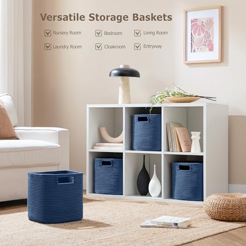UBBCARE Set of 4 Storage Basket-11 X 10.5 X 10.5 In, Cotton Rope Basket for Shelves, Toys, Book, Cube Storage Bins with Handles, Woven Storage Basket for Organizing, Navy Blue - Image 3