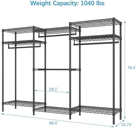 VIPEK V5i Plus Wire Garment Rack Heavy Duty Clothes Racks for Hanging Clothes, Large Free Standing Wardrobe Closet Metal Clothing Racks with Adjustable Shelves for Bedroom, Black - Image 5