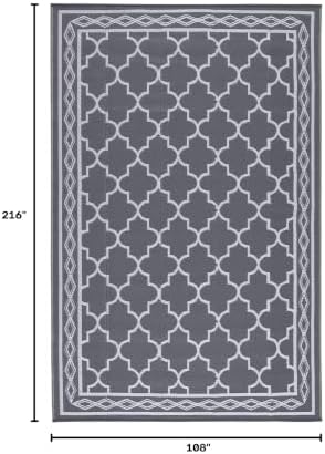Outdoor Plastic Straw Rug 9x18 Large Washable Floor Mat Moroccan Trellis Waterproof Rug for Patio Reversible Outdoor Rugs for RV Beach Patio Camping Backyard Deck Picnic Camping Grey White - Image 2