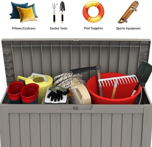 Mars Villa Deck Box, Outdoor Storage Box Waterproof, 72 Gallon, Grey - Image 4
