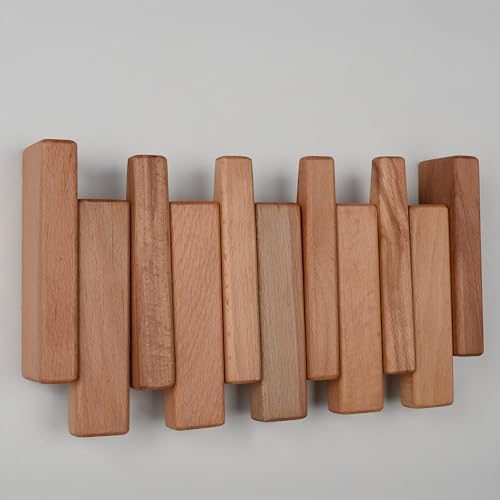 Beech Piano Key Coat Rack with 4 Flip Hooks, Natural by TexasBestGift
