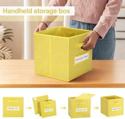 11x11 storage cube bins (Set of 10) Foldable Fabric storage cubes with 10 Labels Window Cards & a Pen,11 inch cube storage bin,Closet Organizers for Shelves,Cubby Organizer Boxes,Dark Yellow - Image 4