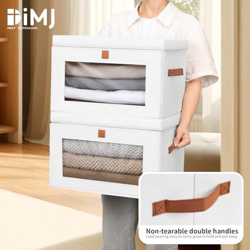 DIMJ Storage Bins with Lids - 6 Pack Large Fabric Closet Organizer with Window & Handles, Collapsible Decorative Storage Boxes for Shelves Under Bed, Books Clothes Blankets Sweaters Organization - Image 6