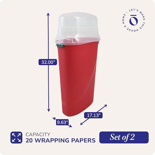 HOMZ Seasonal Holiday Gift Wrap Organizer, Red & Clear, 2-Pack - Image 4