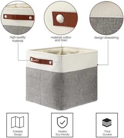 Uiifan 10 Pcs Collapsible Fabric Storage Baskets, 12 x 12 x 12 Inch, Gray - Image 4