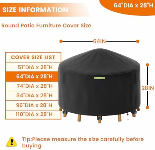64 Inch Round Patio Furniture Covers with Support Pole - Image 2