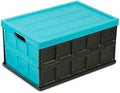 Glad Collapsible Storage Bin with Lid - 48L Foldable Plastic Box for Garage, Car Trunk, and Organization - Stackable Lidded Container with Handles, Turquoise by GladTrashFoodStorage