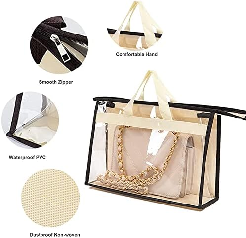 10 Pack Handbag Storage Organizer Dust Bags Transparent Purse Storage Bag Organizer for Closet with Handle and Zipper Handbags Bag (Beige) - Image 4