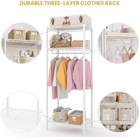 Garvee Heavy Duty Freestanding Clothes Rack, White, Mini 3 Layers - Image 4