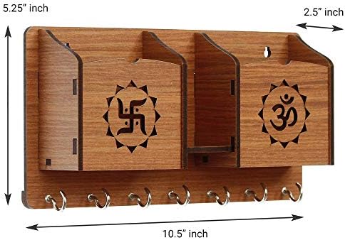 Webelkart Designer Om Swastika Shelf-Brown Wall Shelves Wooden Shelf, Keyholder (with 7 Keys Hooks) - Image 3
