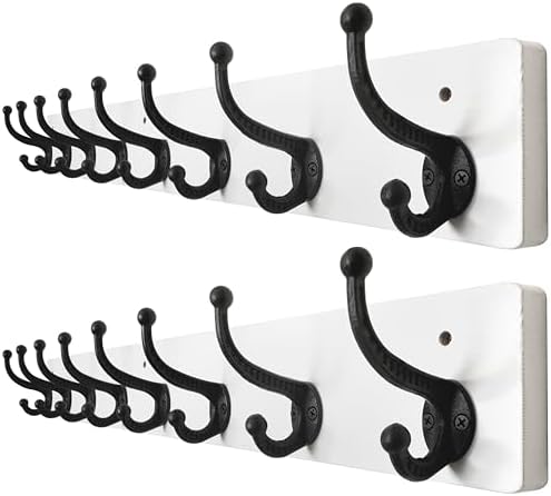 WEBI Rustic Coat Rack Wall Mount,35.43" Long 8 Cast Iron Coat Hooks Wall Mounted,Heavy Duty Wall Coat Hanger Hooks for Hanging Coats,Clothes,Black on White,2 Packs by WEBI
