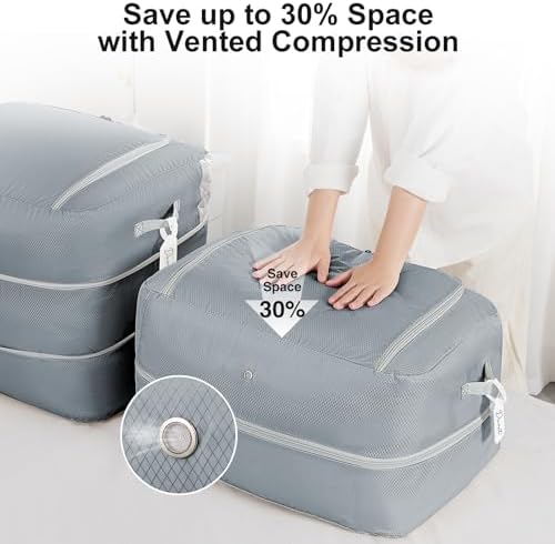 Comforter Storage Bag - 110L Large Capacity Blanket Storage Bags 2-Layer Ultra Space Saving Self Compression Organizer, Washable Compression Bags for Storage Comforter Blanket, 6-Pack, Grey - Image 3