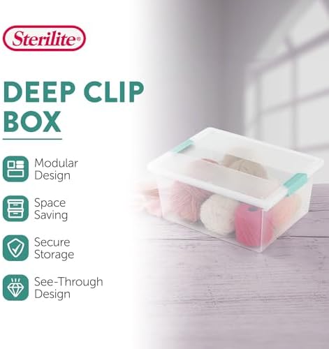 Sterilite Clip Box, Stackable Clear Plastic Bins- Deep, 12-Pack - Image 2