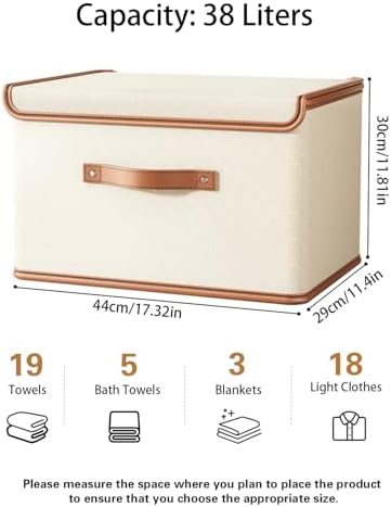 Tuza 4 Pack Storage Bins with Lids, Collapsible Closet Organizer Container, Fabric Organizer Box with Handles, Decorative Storage Boxes with Lids for Organizing Clothes, Books, File, White, Large - Image 2