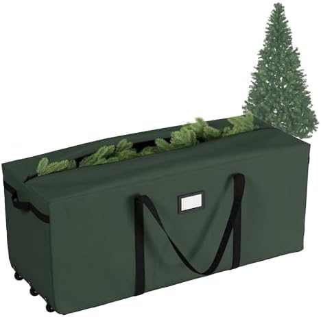 Rolling Christmas Tree Storage Bag - Waterproof Bag for 9-Foot Tree or Christmas Decor - Nylon Handles and 3 Rollerblade Wheels by Elf Stor (Green) - Image 2