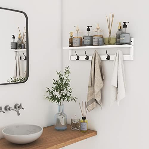 AMBIRD Wall Hooks with Shelf | Entryway Hanging Wood Coat Hooks | Wall-Mounted Rack with 5 Dual Hooks | Bathroom, Living Room, Bedroom (Modern). - Image 4