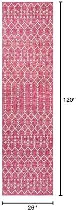 Eyely Moroccan Woven Runner Rug 2X10 Fuchsia/Lt Gray, Indoor Outdoor Rug - Image 2