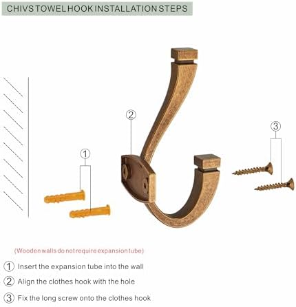 CHIVS （5 Pack Coat and Hat Wall Hooks Double Hooks for Hanging ，Antique Brass Towel Hooks，Wall Mount ，Hanger Backpack, Purse, Bag, Towel Organization Decorative Wall Hooks - Image 3
