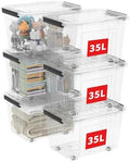 Cetomo 40Qt*6 Plastic Storage Bins, Storage Box, 6 Pack, Organizing Container with Wheels, Durable Lids and Secure Latching Buckles, Stackable and Nestable, Clear with Black Buckle by Cetomo