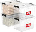 Cetomo Lidded Storage Bin with Handle, Storage Bins with Lid, Organizing Container with Secure Latching Buckles, Stackable and Nestable, Plastic, 50 Quart-4 Pack, Clear by Cetomo