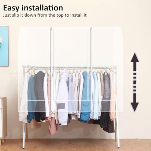 37.4" Wide Clothes Double Hanging Rods Dustproof Cover, Home Commercial Use Reusable Garment Rack Protector with Zipper, Hanging Coat Rack Cover (Translucent,55"×37"×51") - Image 5