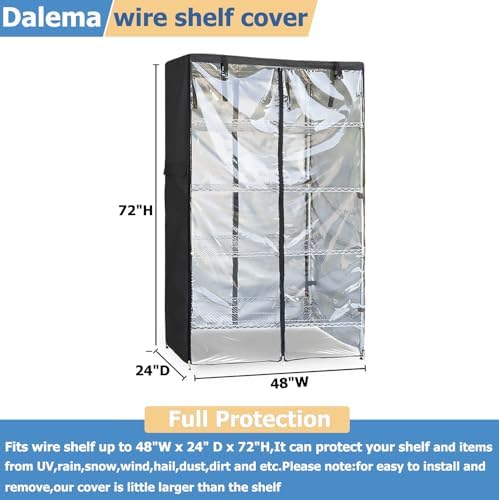 Waterproof Shelf Cover,Outdoor 600D Heavy Duty Dustproof Storage Shelves Cover,48''x24''x72'' Shelf Covers for Wire Shelving with Zippers,Storage Rack Covers with Clear Front - Image 3
