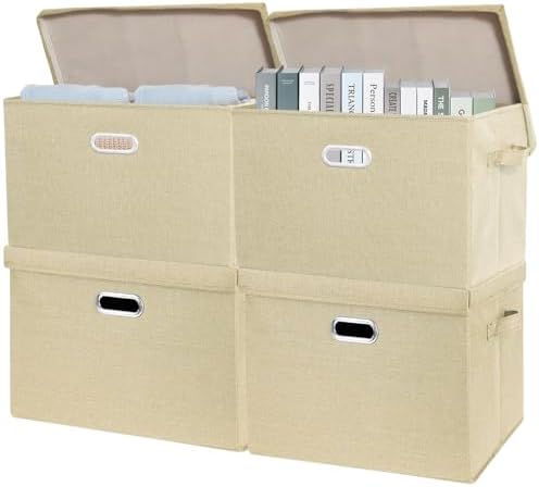SNWDN 4 Pack Large collapsible Fabric Storage Bins with Lids (Beige 17.3x11.4x11.8 inches) by Unknown