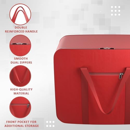 Kuber Industries Pack of 6 Storage Bag | Clothes Storage Bag | Rexine Underbed Storage Bag | Wardrobe Organizer for Blanket-Comforters | Foldable Attachi Bag with Handle | Large | Red - Image 4