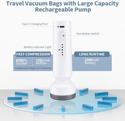 Travel Vacuum Seal Bags for Clothing,Vacuum Storage Bags with Rechargeable Pump,18 Pack Space Saver Compression for Clothes,Blankets,Bedding,Suitcase Luggage Seasonal Storage - Image 3