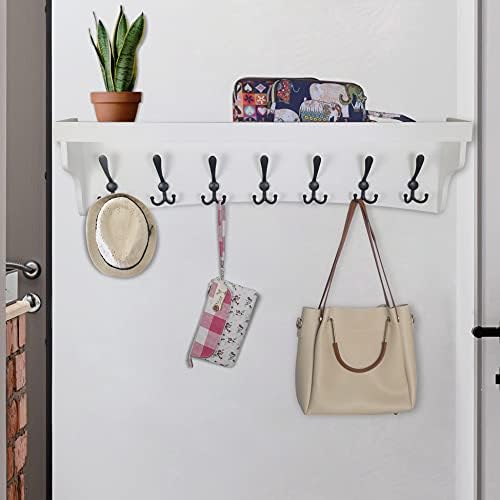 WEBI Coat Rack Wall Mount with Shelf,35" Long White Wall Shelf with Hooks Underneath,Entryway Coat Rack with 7 Triple Hooks for Hanging Coats,Bathroom,Mudroom,Hallway - Image 4