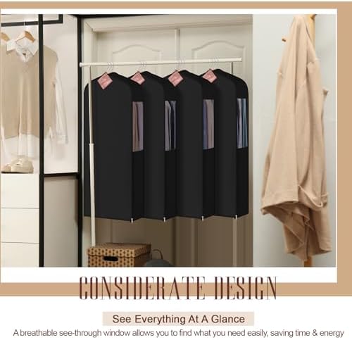 Briwooody Cotton Garment Bags, 2 Sets,Moth Protection,40 x 24 x 6 in, Black - Image 6